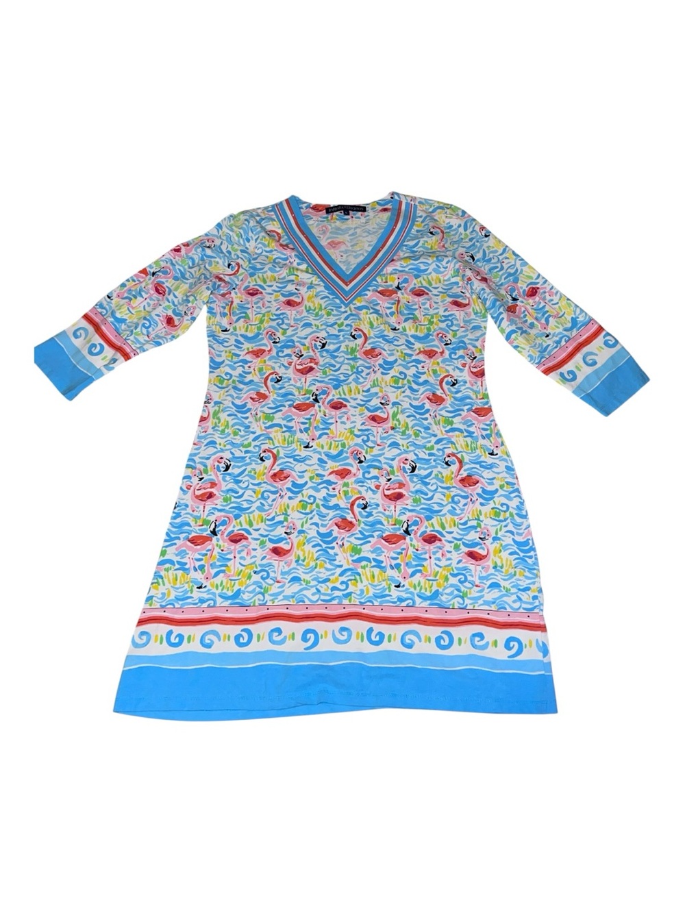 Barbara Erickson flamingo 🦩 3/4 sleeve 
v-neck dress - Picture 10 of 10